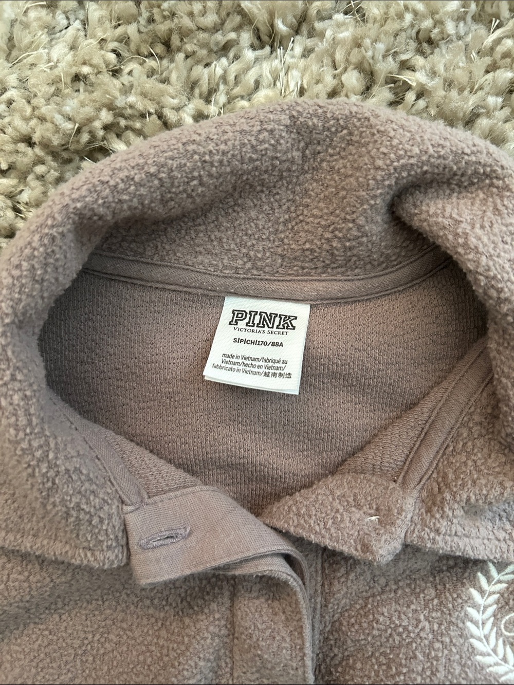 PINK Victoria's Secret Taupe Fleece Set with White Stripes - Picture 2 of 3